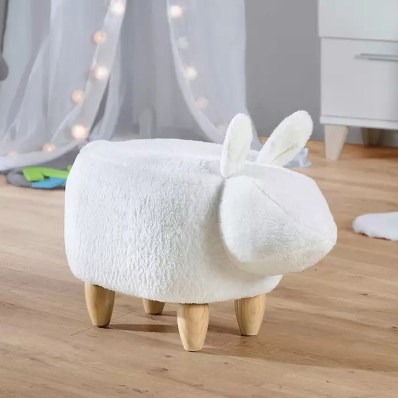 Pouf pour enfant en forme d'animal avec pieds en bois robustes et tissu doux