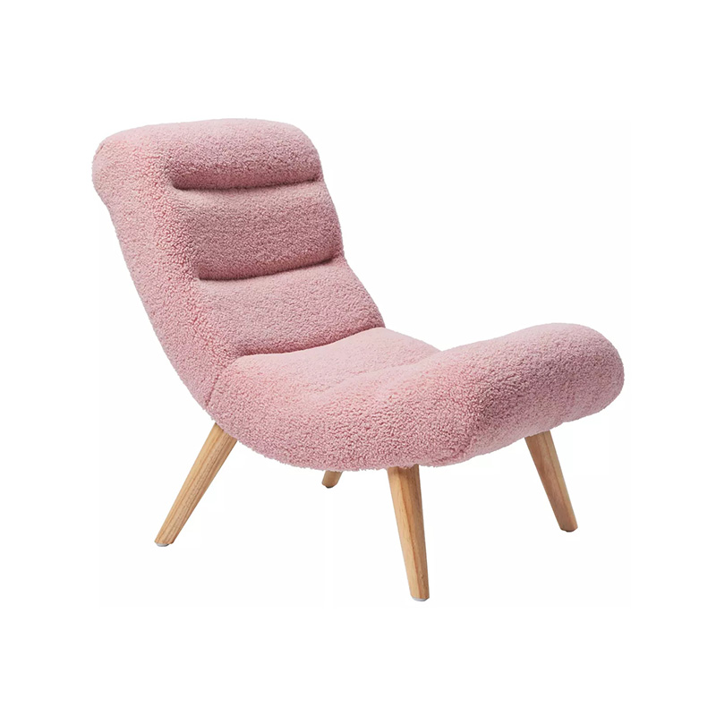 Chaise longue pour enfants, chaise confortable avec pieds en bois robustes et tissu bouclé doux