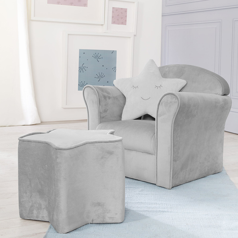 Canapé simple enfant avec accoudoirs, mini-fauteuil confortable recouvert de velours doux